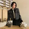 Women's Jackets 2023 Autumn Winter Casual Vinage Turn-down Collar Outerwear Patchwork Coat Women High End Elegant Plaid Short Jacket Female