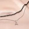 Collane con ciondolo MiFaViPa Fashion Trinket Crystal Black Beads Collana girocollo per donna Colletto a lettera multistrato