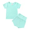 Giyim Setleri 0-4yrs Bebekler Kızlar Giyim Şeker Renkleri Bebek Çocuk T-Shirts Üstleri Yüksek Bel Şortları 2 PCS Yaz Pijama Kıyafetleri