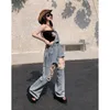 Jeans pour femmes femmes Chic Denim salopette coréen tout match Vintage femmes douces filles haute rue pantalons longs barboteuses avec trous de poche