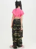 Scen Wear Modern Jazz Dance Costume For Girls Pink Crop Tops Hip Hop Kids Cargo Pants Fashion Kpop Concert Performance Suit BL10538