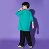 Stage Wear Kids Show Outfits Hip Hop Clothing Green Tshirt Tops Streetwear Baggy Pants For Girl Boy Jazz Dance Costumes Rave Clothes