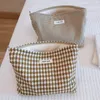 Cosmetic Bags Casual Bag For Women Cotton Plaid Cosmetics Organizer Large Lady Toilet Makeup Kit Beauty Tool Make Up Brush Case