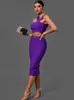 Повседневные платья для повязки для женщин Purple Bodycon платье вечернее вечеринка элегантная сексуальная вырезка Midi Birthday Club наряд лето 230517