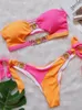 Dames badmode 2023 Sexy Crystal Diamond Bikini Strapless Women Swimsuit Vrouw Bandeau Set Strappy Bathing Suit Beachwear