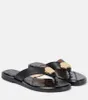 Designer-Slipper mit Tanga-Riemen, für Herren und Damen, Unisex, Leder-Tanga-Sandalen für den Außenbereich, Strand-Slipper, für den Innenbereich, lässige Pantoletten mit goldfarbener Hardware