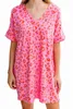 Pink Leopard Print V Neck Shift T-shirt klänning 666U#