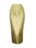 Rokken vrouwen sexy gouden zilveren bandage rokken high street beroemde ontwerper bodycon midi potlood rokken 78 cm 230516