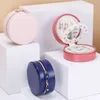 Round Jewelry Box With Mirror PU Leather Display Boxes For Ring Earring Necklace Storage Case Gift Package Travel Accessories Holder