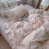 Bettwäsche-Sets, komplett aus Baumwolle, gewaschen, vierteilig, Bettbezug, Bettlaken, 1,5/1,8 m