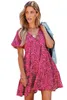 mini-robe nuisette à manches bouffantes à imprimé floral rose K3bo #