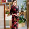 Dress Chinese Traditional Women Velvet Sexy Dresses Mandarin Collar Print Flower Slim Qipao Lady Elegant Cheongsam Plus Size 4XL