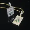 Halsband Iced Out Bling Männer Schmuck vergoldet Rechteck weiß grün CZ Dollar Geld Tasche Hip Hop Anhänger