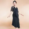 Stage Wear Robe De Danse De Salon D'été 3 Couleurs Flare Sleeve Tango Compétition Vêtement Femmes Adultes Prom Valse Robes De Danse YS4833