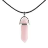 Collar Colgante de joyería Cristales curativos Amatista Cuarzo rosa Grano Punto de chakra Mujeres Hombres Colgantes de piedra natural Collares de cuero