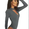 Kvinnors jumpsuits rompers 2023 sommar sexig kvinnor lång ärm kort bodysuit romper lady djup v nack bodycon body kostym fitness