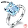 Anéis de banda Zdadan 925 Sterling Silver Fashion Aquamarine Gemstone Ring for Women Wedding Party Jewelry Gifts Wholesale J230517