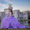 Fioletowe sukienki Quinceanera suknie balowe dla słodkich 16 dziewcząt vestido de 15 anos aplikacje koraliki cekinowe przyjęcie urodzinowe sukienka balowa