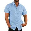 Mäns T-skjortor Bomull Linen Men's Short Sleeve Shirt Summer Solid Standing Neck Casual Beach Style Plus Size M-3XL