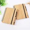 Wood Bamboo Cover Notebook Spiral Notepad With Pen 70 sheets recycled lined paper
