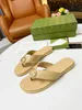 Designer Sandals leather men's and women's pinch feet breathable slippers beach peep-toe print flip-flops