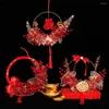 Decorative Flowers Year's Wreath Chinese Style DIY Arts Crafts Red Fruit Fortune Pendant Handicraft Wedding Props Window Dressing Decor