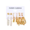 Set di orecchini di perle vintage Orecchini pendenti in metallo color oro Orecchini a cerchio con farfalla a forma di cuore Gioielli di moda geometrici Trendy 6 paia