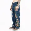 Heren jeans enkeleq bloemen graffiti jaens high street malee vintage gepersonaliseerde y2k denim broek recht casual 24b2525 230516