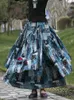 Kjolar bomullslinne kvinnor medeltida kjol tryck dubai kalkon retro etnisk snörning muslimsk maxi lång vår sommar 2023skjolter