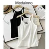 Kvinnors tankar Medainno 2023 Summer Fashion Women Slim Fine Ribbon U-Neck Grundläggande hängslen Vest Versatile Solid Simple Tops Female Chic