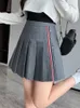 Saias Mulheres Harajuku Mini-saia plissada de verão senhoras coreanas listradas góticas de cintura alta pacote A-line Hip