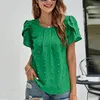 Femmes Blouses 2023 Pétale À Manches Courtes Chemises Décontractées Élégant Jacquard Femmes D'été Blouse O-cou Lâche Mode Lady Tops Blusas 25022