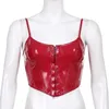 Débardeurs femmes 2023 femmes Corset Sexy noir Bustier haut court en cuir PU mode dame sans manches sangle Camis Clubwear été coupe-bas mince