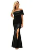 preto fora do ombro Um vestido Maxi Prom Slit MAXI 2576#