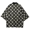 Etnische kleding Zwart Wit Plus Size Geometrie Print Kimono Japanse vrouwen Men Summer Beach Cardigan Yukata Haori Shirts Top