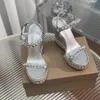 Wedge Platform Sandalen Hardware Buckle Decoratie Pumps Hakken enkelriem onthullende teen jurk schoenen Luxe ontwerpers avondschoenen fabrieksschoenen fabrieksschoenen