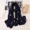 Schals Damen Eleganter Federbestickter Baumwollschal Damenmode Schal Hijabs Pashmina Foulard Bandana Big