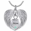 Pendant Necklaces Mom Angel Wing Birthstone Cremation Urn Crystal Necklace Heart Memorial Stainless Steel Jewelry