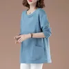 Women's Blouses & Shirts Ladies Tunic Long Sleeve Blouse Women Plus Size Autumn Spring Clothes Tunics O Neck Stitch Pocket Basic Tee Shirt C