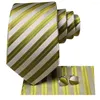 Noeuds papillon rayé vert argent cou pour hommes luxe 8.5cm large soie mariage cravate poche carré boutons de manchette ensemble broche cadeau salut-cravate