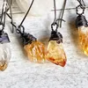 Kolczyki Dangle Natural Citrines Quartz Freeform Punkt Punktowe Krzyki Haczyk Kodek Kobiet Kryształowy Pistolet Czarna biżuteria Dropship