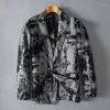 Men's Suits Korean Net Red Fried Street Suit Casual Linen Coat Men's Autumn Ink Painting Dyed Loose Top Jaket Men Blazers Spring Jacket