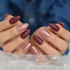 False Nails Mix Rose Gold Glitter Frosted Bourgondië Matte Stiletto 24 -stks Volledige hoes Amlond afgewerkt Pre Design Fake Nail Tips