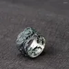 Cluster Rings 999 Pure Silver Women's Chinese Style Embossed Peony Flower Vintage Ethnic Adjustable Open Ring Jewelry For Women JZ104