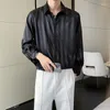 Mäns casual skjortor män randiga sidenskjorta streetwear korea stil långärmad herrar mous fashions lyxknapp ner sociala tuxedo män