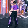 Scene Wear Girls StreetDance Clothing Summer Purple Crewneck Croped T-shirt Crop Tops Black Letter Jogger Pants 2st Streetwear Kids Dance