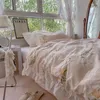 Bettwäsche-Sets, komplett aus Baumwolle, gewaschen, vierteilig, Bettbezug, Bettlaken, 1,5/1,8 m