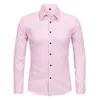 Herrklänningskjortor Anti-Wrinkle No-arning Slim Elasticity Fit Male Dress Casual Longevars skjortor Vit Svart Pink Grey Men Social Formal Shirt 230517