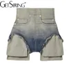 Damen Shorts Getspring Celana Pendek Denim Wanita 2023 Musim Semi Panas Mode Baru Tulang Ikan Pinggang Tinggi Gradien Desain Saku Jeans Kedatangan 230516