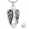 Colliers pendentif collier de crémation avec kits d'entonnoir en métal la plupart des femmes/hommes en acier inoxydable aile d'ange plume tenir coquille coeur IJD9363Pendan
